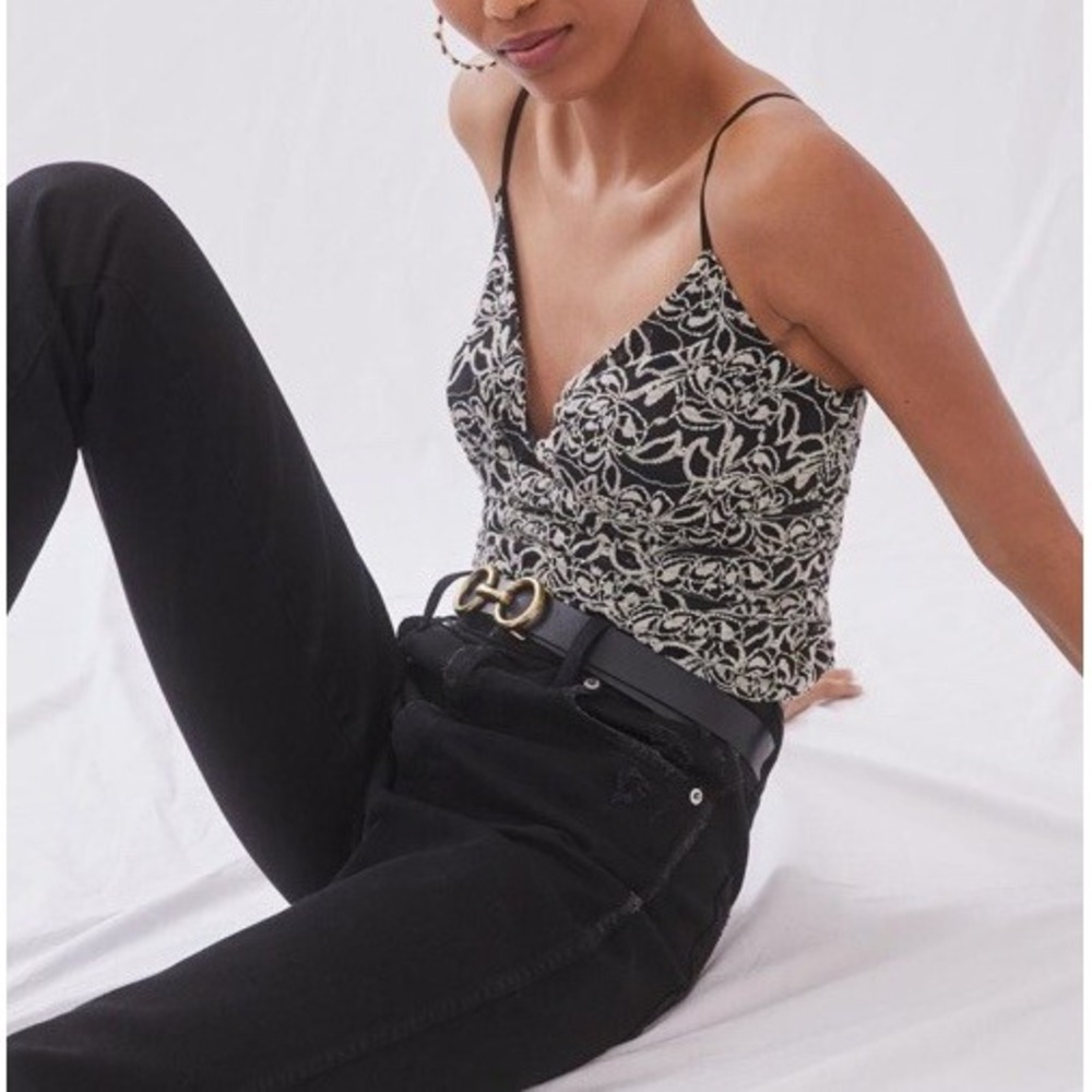 Dolan Anthropologie Left Coast Lace Top Womens M Black Cut Out Crop Blouse NWT